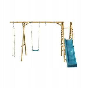 Drewniany plac zabaw - huśtawka ze zjeżdżalnią KOALA 1 szer. 384 x gł. 339