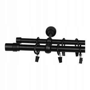Karnisz podwójny Araxos 19/16 mm 200 cm cylinder czarny mat