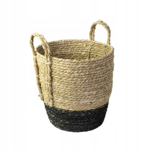Osłonka doniczki kosz pleciony 30 cm boho z czarnym