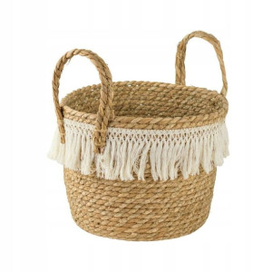Osłonka doniczki kosz pleciony 33 cm boho z frędzlami