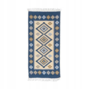 Dywan z frędzlami Kilim dwustronny niebieski 50 x 80 cm