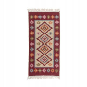 Dywan z frędzlami Kilim dwustronny bordowy 50 x 80 cm