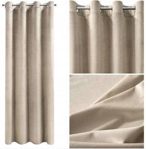 Zasłony Zaciemniające Welurowe Velvet Przelotki 140x250 Beżowe Welwet Kółka