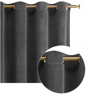 Zasłona Welurowa Welwet Velvet Szara Ciemna 140x250 Przelotki Kółka