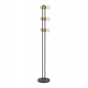 Lampa podłogowa Chieveley 3 x E27 czarno-drewniana