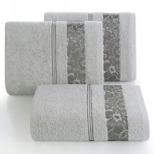 Ręcznik Z Żakardową Bordiurą Frotte 70x140 Srebrny