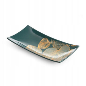 Patera ceramiczna 30x15x5 zielona złota liście