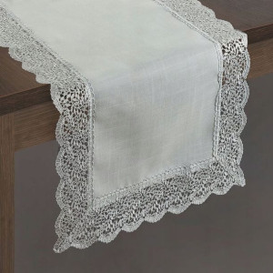Srebrny BIEŻNIK z GIPIURĄ szeroka koronka 40x140