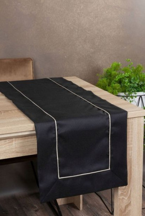 Obrus Bieżnik Srebrna Lamówka 40 X 140 Cm Czarny