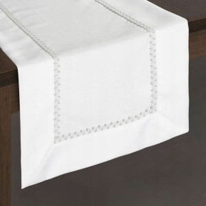 Obrus Bieżnik Srebrna Lamówka 40x180 Cm Kremowy