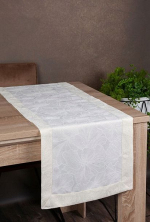 Obrus Bieżnik Żakardowy Wzór 40x200 Cm Kremowy