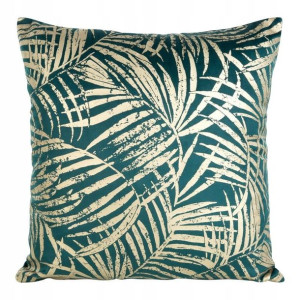 Poszewka Palmy Liście Welur Velvet 45x45 Turkusowa