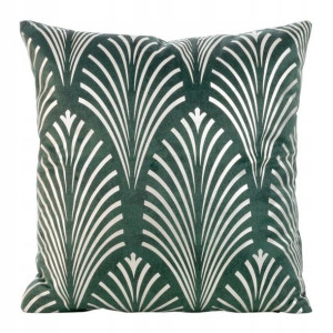 Poszewka Welur Velvet Nadruk Pióra 45x45cm Miętowa