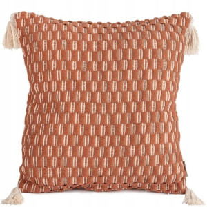 Boho Poszewka Ceglana Ruda Chwosty 45x45 Pompony