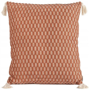Boho Poszewka Ceglana Ruda Chwosty 60x60 Pompony