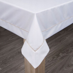 Elegancki Obrus Złota Lamówka 145 X 280 Cm Biały