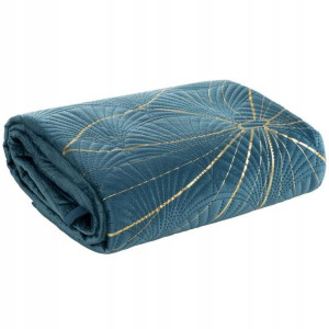 Narzuta Welur Velvet Liście 170x210 Cm Turkusowa