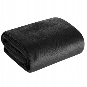 Narzuta 280x260 CZARNA LIŚCIE welwet welur