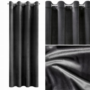 Zasłona Przelotki Welwet Welur 140X250 CM CZARNA Velvet Blackout Zasłony