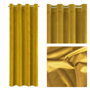 Zasłona Welur Velvet Przelotki 140x250 Musztardowa