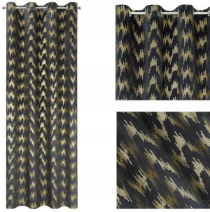Zasłona welwet złoty nadruk welur 140X250 Czarna