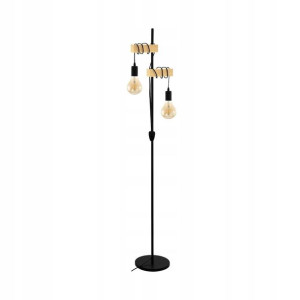 Eglo Lampa podłogowa TOWNSHEND czarna z drewnem 2xE27