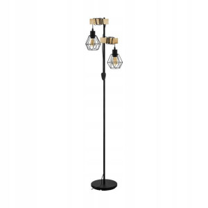 Eglo Lampa podłogowa TOWNSHEND czarna z drewnem i metalowym kloszem 2xE27