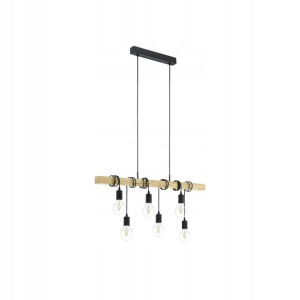 Lampa wisząca TOWNSHEND czarna z drewnem E27 EGLO