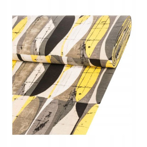 Tkanina na mb GEOMETRICO szaro-żółta szer. 140 cm