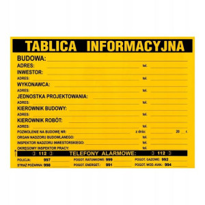 Tablica budowlana 500 mm x 700 mm