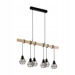 Eglo Lampa wisząca TOWNSHEND czarna z drewnem 6xE27