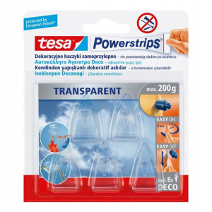 Tesa Haczyk pojedynczy Powerstrips dekoracyjny transparentny 8 sztuk