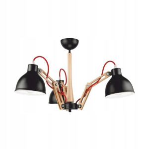 Lampa sufitowa Marcello czarna z drewnem 3 x E27 Lamkur