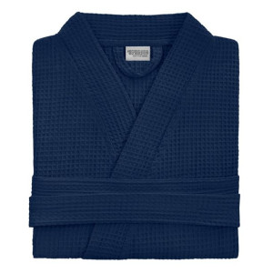 Granatowy Szlafrok Bawełniany Kimono GOFER S/M