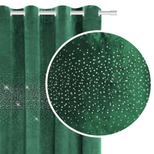 Butelkowa Zieleń Zasłona Welurowa Velvet z kryształkami 140x250
