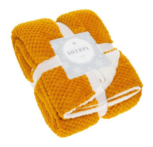 Musztardowy Koc Narzuta z Mikrofibry Baranek 150x200 Sherpa