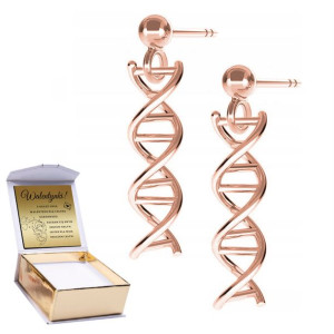 Kolczyki + GRAWER DNA Kod Genetyczny różowe złoto