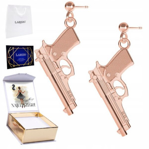 Kolczyki + NADRUK Duży Pistolet różowe złoto 925