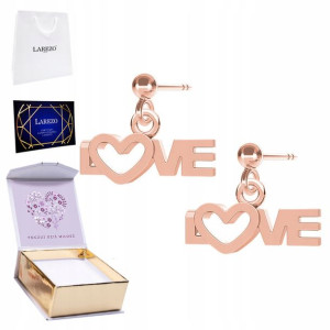 Kolczyki + NADRUK Love Kocham Cię różowe złoto 925