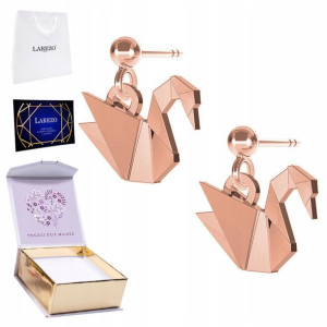 Kolczyki + NADRUK Łabędź Origami różowe złoto 925