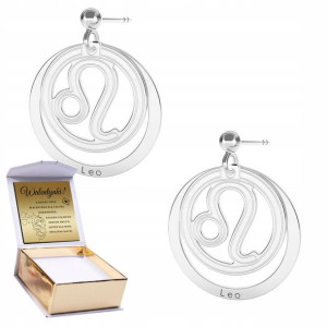 Kolczyki srebrne + GRAWER Znak Zodiaku Lew 925