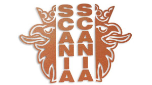 Wycinane naklejki Scania gryf i napis lewa i prawa (komplet) miedziane