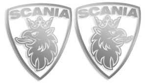 Wycinane naklejki Scania gryf herb lewa i prawa (komplet) srebrne