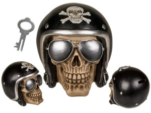 Skarbonka Skull Czaszka Motocyklista 17x14x15cm
