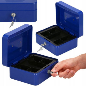 Kasetka na pieniądze 20x16x9 cm metalowy sejf pudełko niebieskie