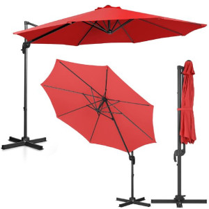 Parasol ogrodowy boczny na wysięgniku okrągły śr. 300 cm czerwony