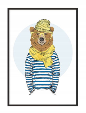 OBRAZ PLAKAT W RAMIE 33x43 cm Miś Hipster P1540