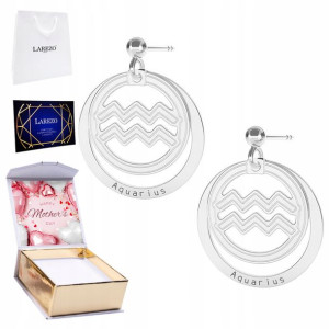 Kolczyki srebrne + NADRUK Znak Zodiaku Wodnik 925