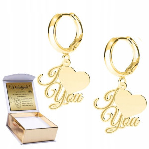 Kolczyki złote + GRAWER I Love You Serce 925