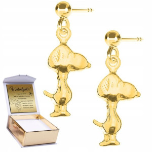 Kolczyki złote + GRAWER Snoopy Pies Piesek 925